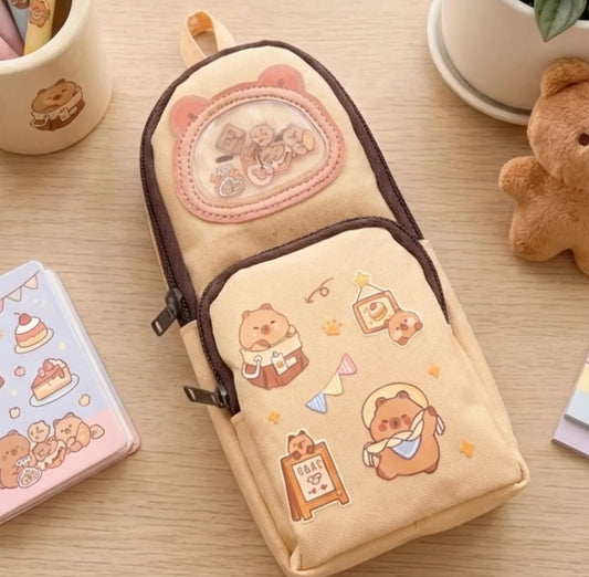 Cute Capybara Multi-Compartment Pencil Case | Kawaii Stationery Pouch - product image 1