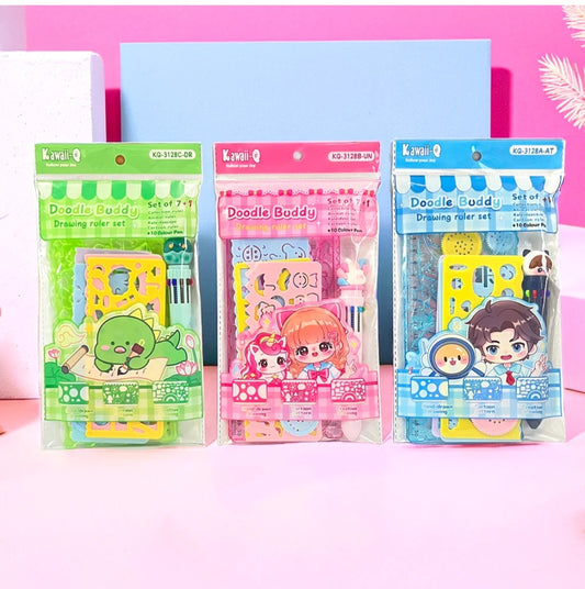 Kawaii Drawing Ruler Set of 7+1 Spirograph & Stencil Art Kit - product image 1